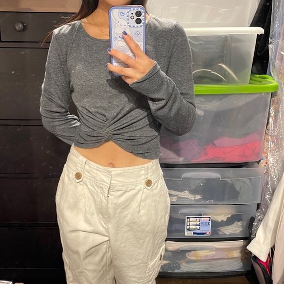 NWOT dark gray crop top with knotted front - Picture 2 of 2